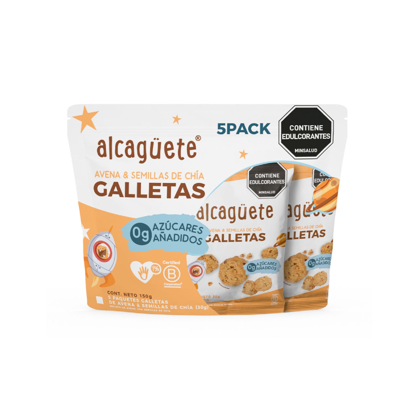 5 PACK GALLETAS DE AVENA CHIA ALCAGUETE X 150 GRS