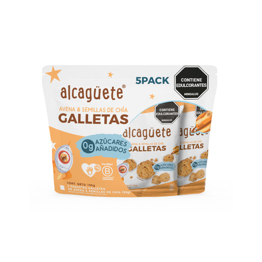 5 PACK GALLETAS DE AVENA CHIA ALCAGUETE X 150 GRS