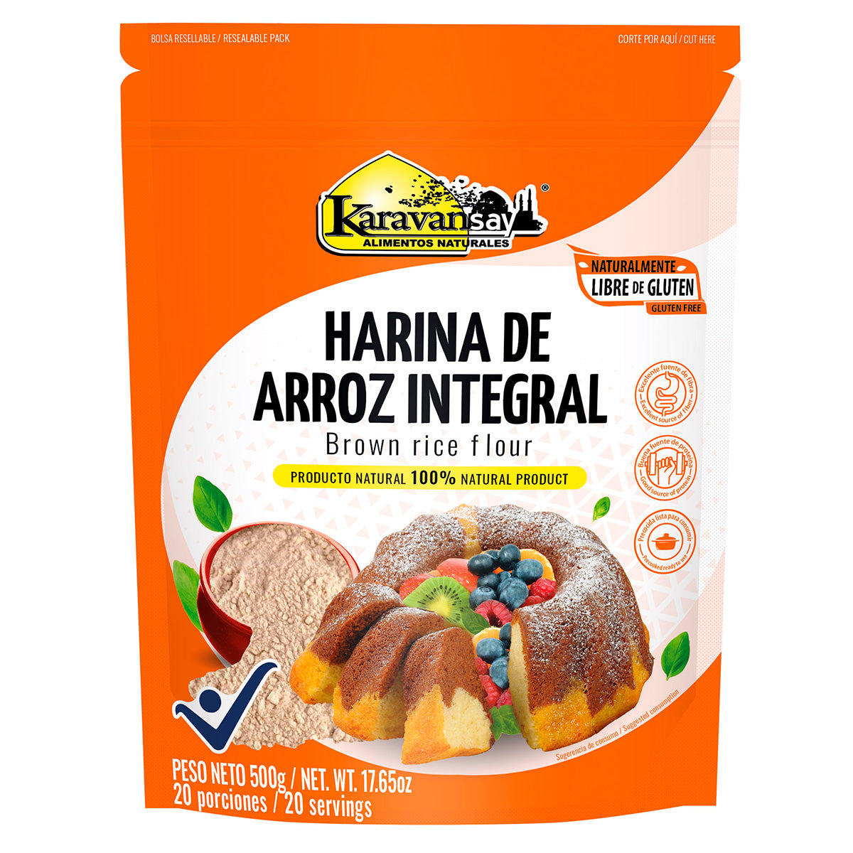 HARINA DE ARROZ INTEGRAL  DOY PACK KARAVANSAY 500 GR