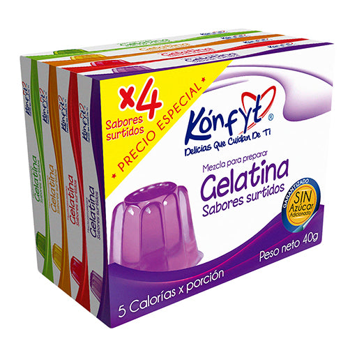 KONFIT  GELATINA PAGUE 3 LLEVE 4  SIN AZUCAR CJ X40 G